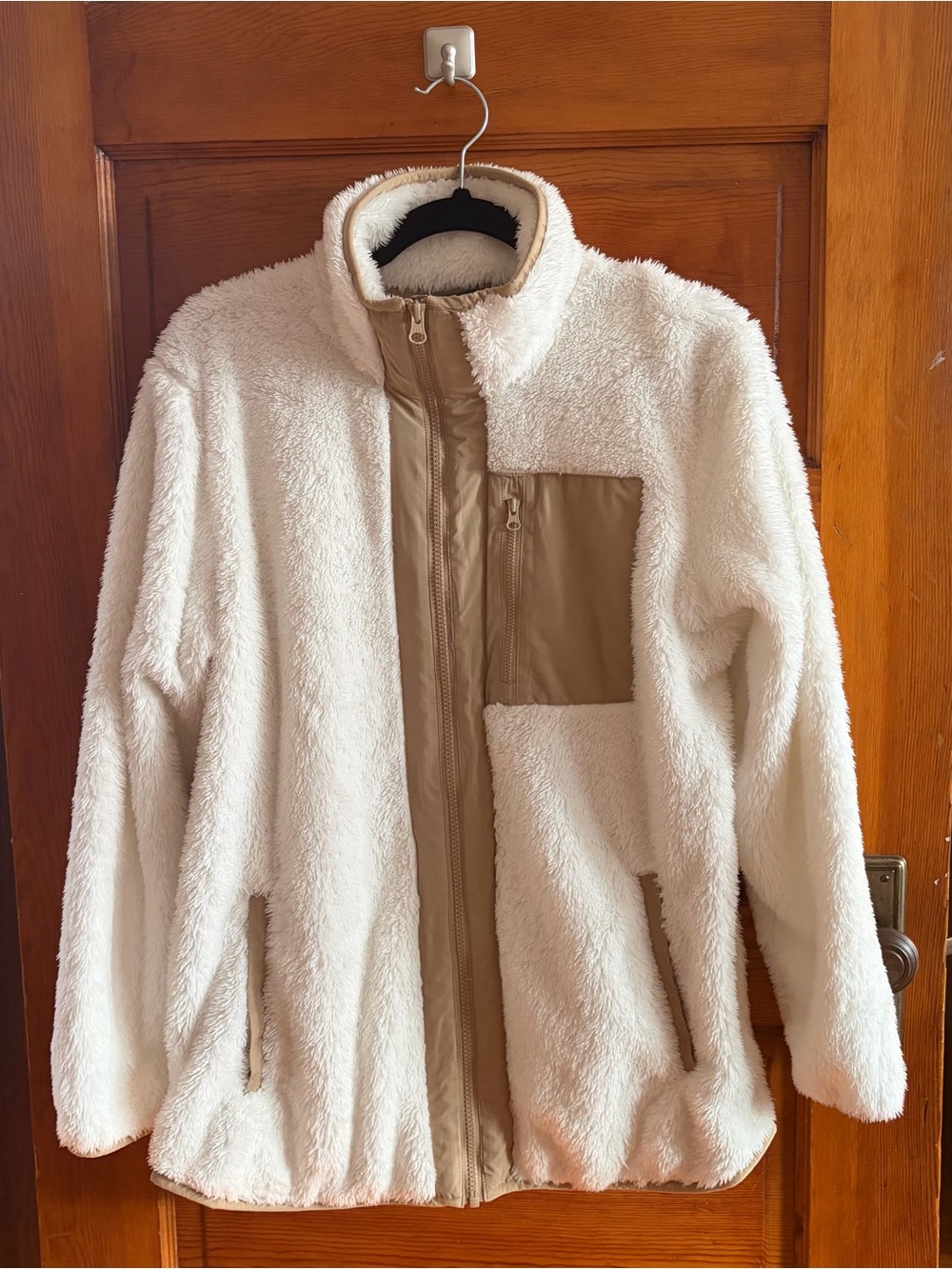 Lands' End Cream Sherpa Jacket with Tan Trim